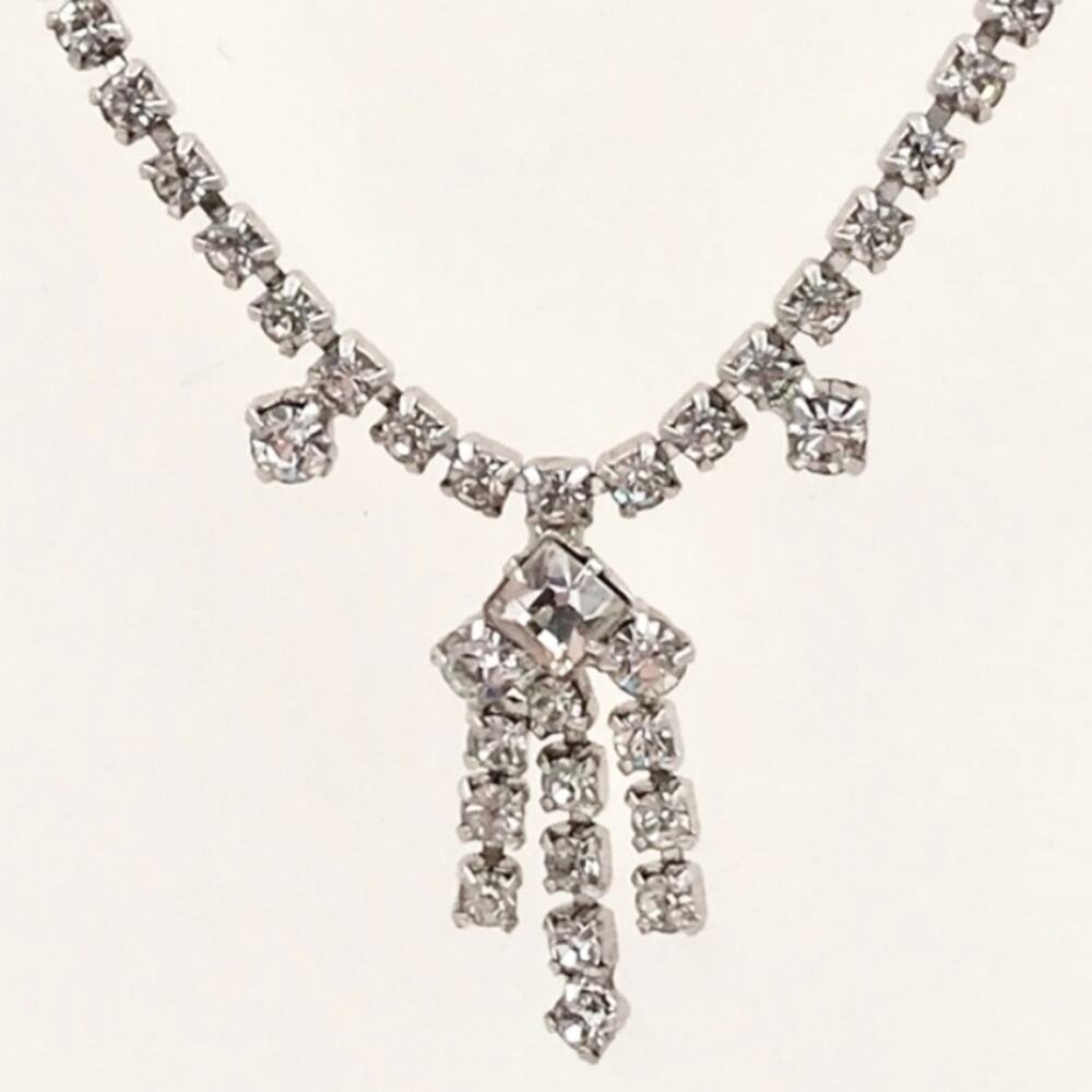 1950’s Mid Century Fancy Drop Round and Square Rhinestone Choker Necklace